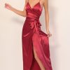 Clothing LUCY IN THE SKY | Joelle Pleated Satin Maxi Dress In Merlot | Lucy In The Sky