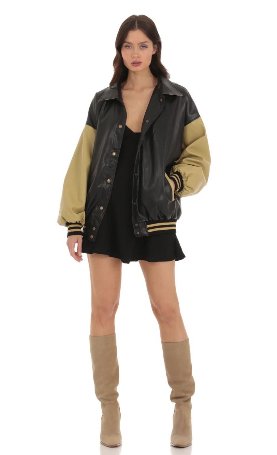 Clothing LUCY IN THE SKY | Two-Toned Oversized Letterman Jacket | Lucy In The Sky