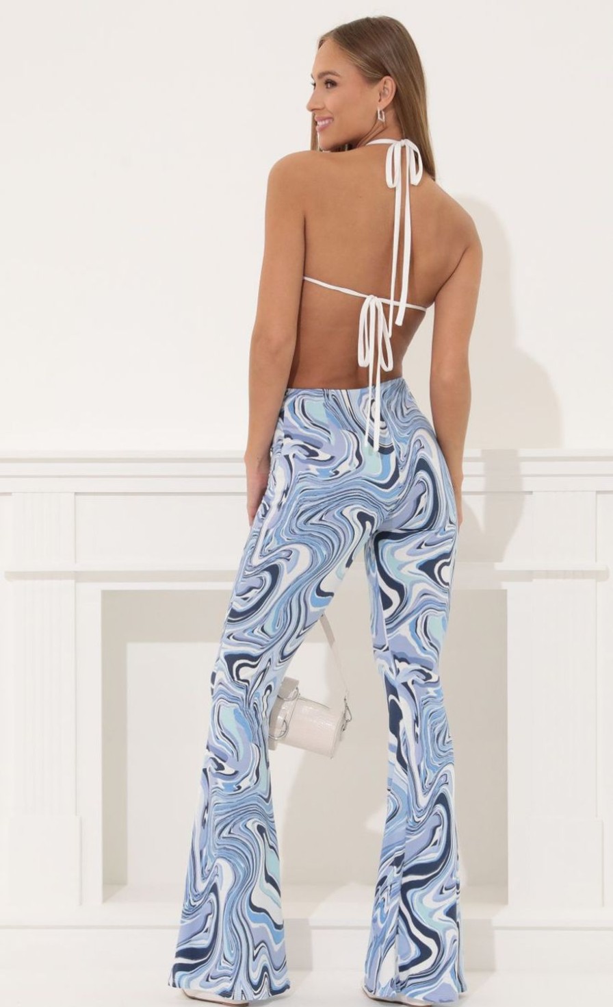 Clothing LUCY IN THE SKY | Cecilia Halter Jumpsuit In Blue Swirl | Lucy In The Sky