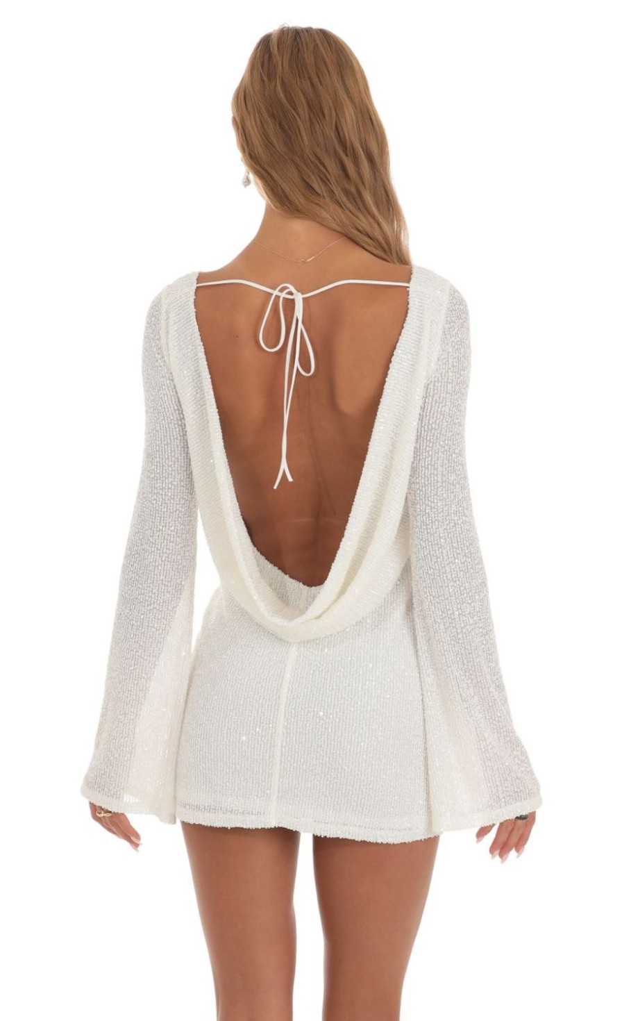 Clothing LUCY IN THE SKY | Edita Sequin Draped Open Back Dress In White | Lucy In The Sky