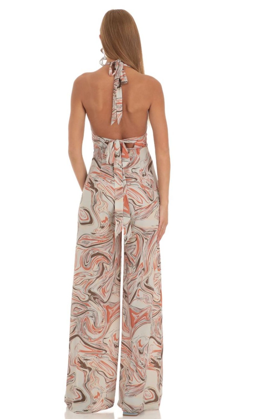 Clothing LUCY IN THE SKY | Tymia Jumpsuit In Orange Swirl | Lucy In The Sky