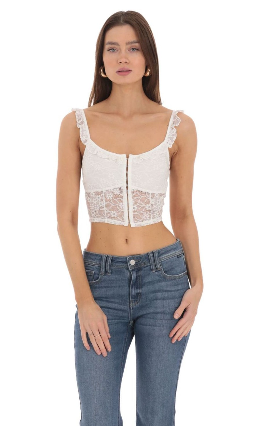 Clothing LUCY IN THE SKY | Floral Lace Top In White | Lucy In The Sky