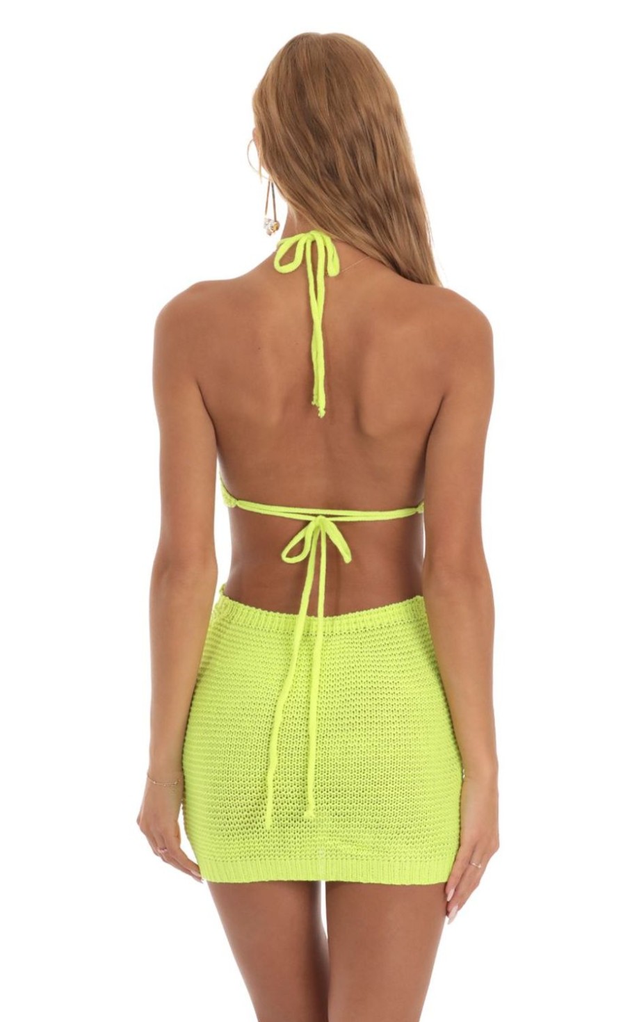 Clothing LUCY IN THE SKY | Kalmia Crochet Mini Dress In In Neon Yellow | Lucy In The Sky