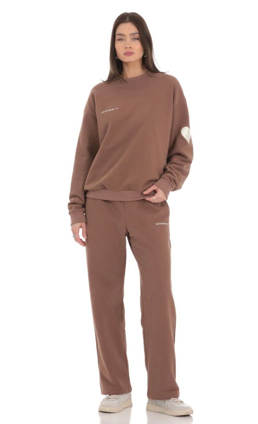 Clothing LUCY IN THE SKY | Heart Pocket Sweatpants In Brown | Lucy In The Sky