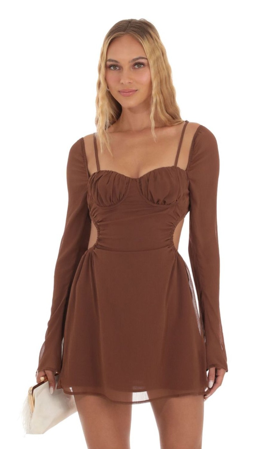 Clothing LUCY IN THE SKY | Izumi Open Back Dress In Brown | Lucy In The Sky