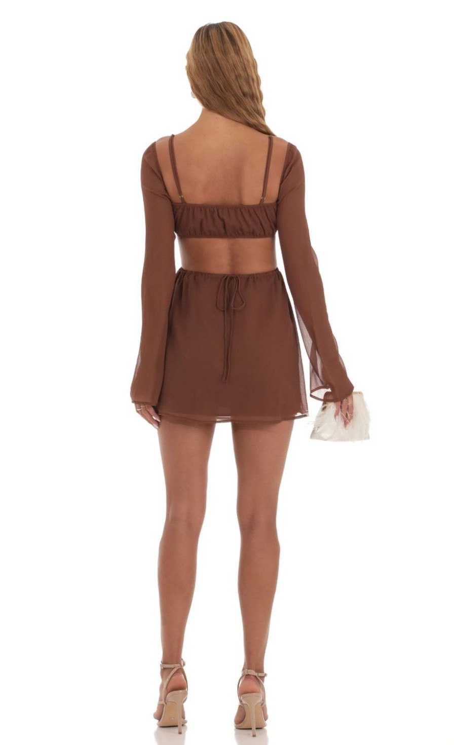 Clothing LUCY IN THE SKY | Izumi Open Back Dress In Brown | Lucy In The Sky