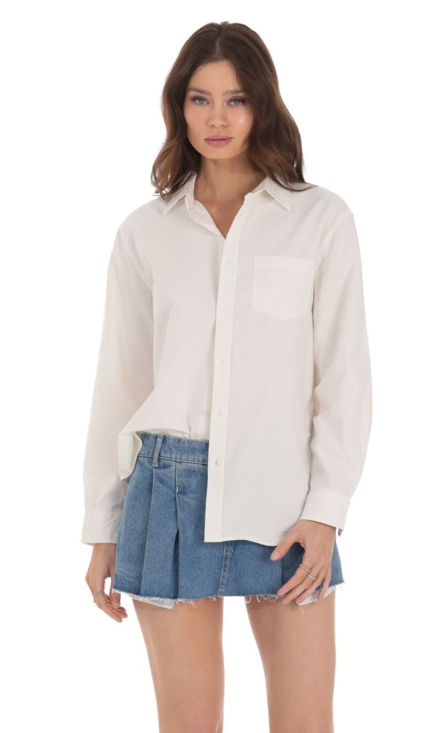 Clothing LUCY IN THE SKY | Cotton Button Down Shirt In White | Lucy In The Sky