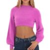 Clothing LUCY IN THE SKY | Fuzzy Knit Mock Neck Jumper In Magenta | Lucy In The Sky