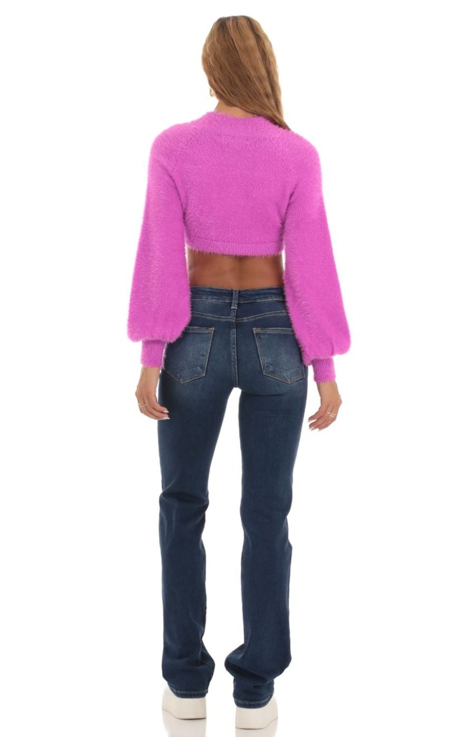 Clothing LUCY IN THE SKY | Fuzzy Knit Mock Neck Jumper In Magenta | Lucy In The Sky