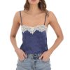 Clothing LUCY IN THE SKY | Lace Satin Slip Top In Blue | Lucy In The Sky