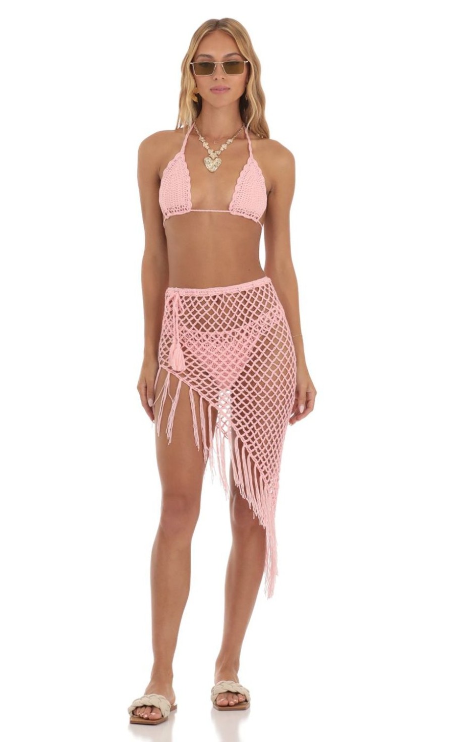 Clothing LUCY IN THE SKY | Anza Crochet Three Piece Set In Pink | Lucy In The Sky