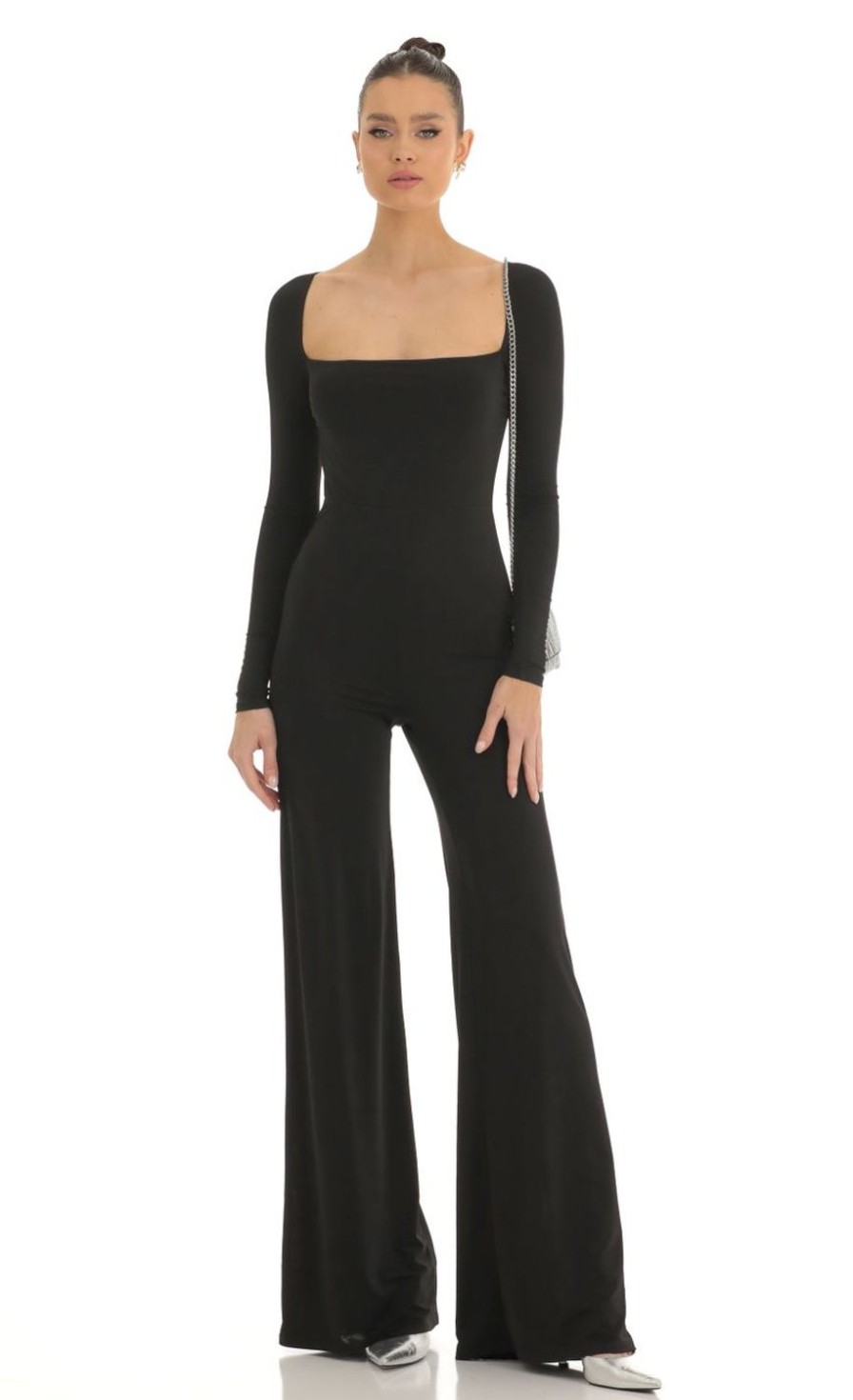 Clothing LUCY IN THE SKY | Sahari Open Back Long Sleeve Jumpsuit In Black | Lucy In The Sky