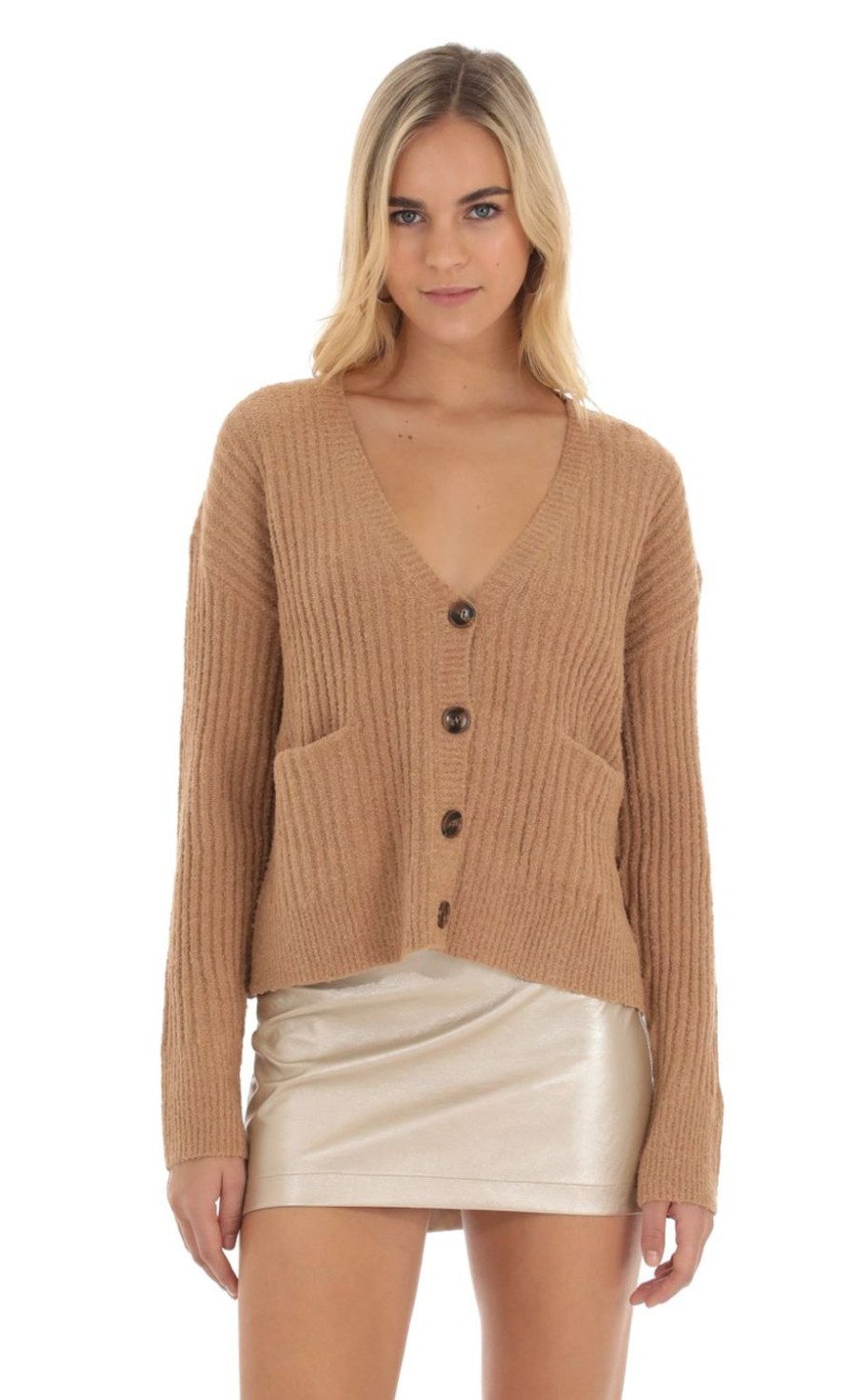 Clothing LUCY IN THE SKY | Hadassah Knit Cardigan In Brown | Lucy In The Sky