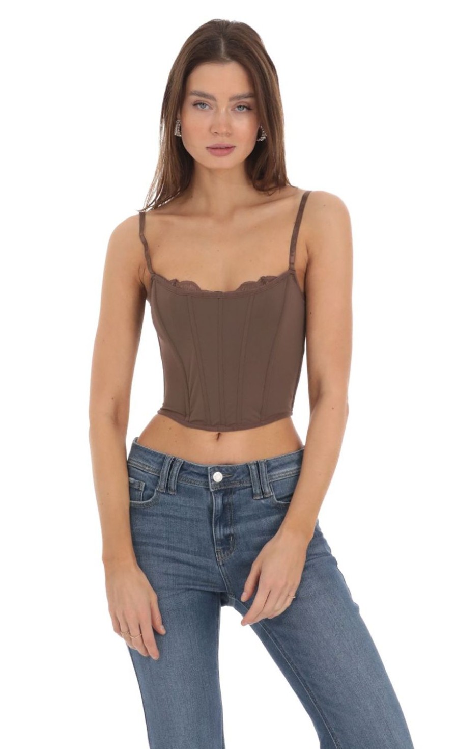 Clothing LUCY IN THE SKY | Lace Corset Top In Brown | Lucy In The Sky