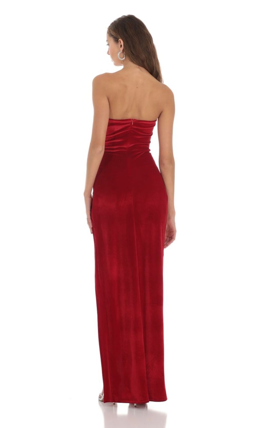 Clothing LUCY IN THE SKY | Velvet Strapless Maxi Dress In Red | Lucy In The Sky