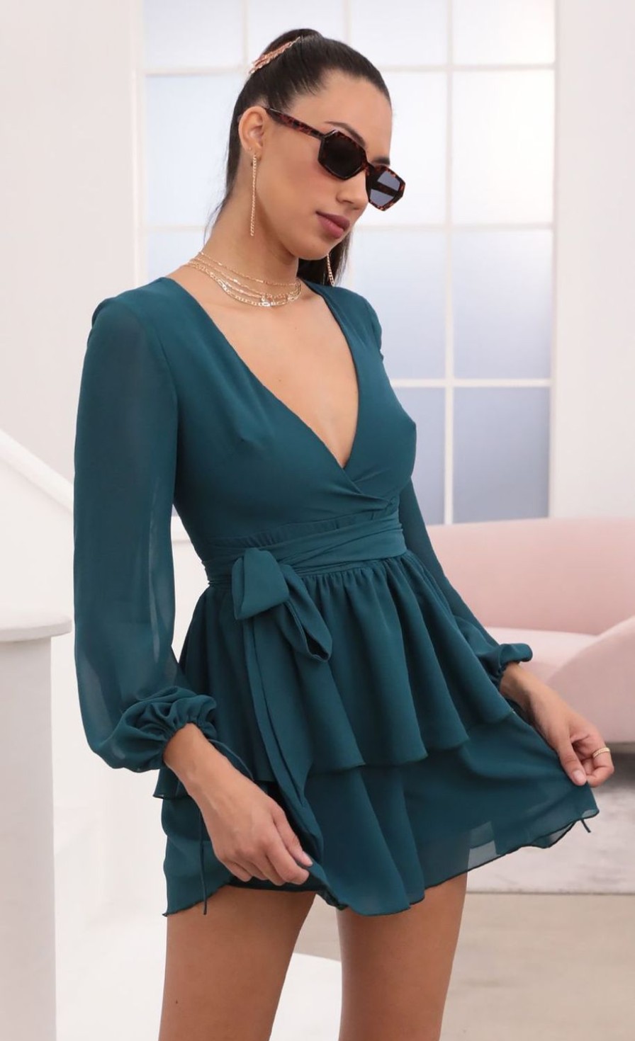 Clothing LUCY IN THE SKY | Sunday Best Ruffled Romper In Hunter Green Chiffon | Lucy In The Sky