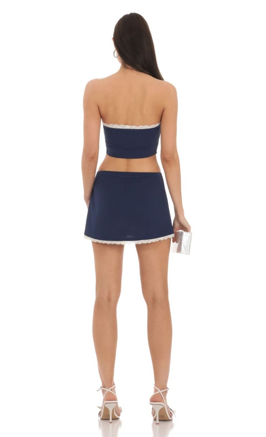 Clothing LUCY IN THE SKY | Pointed Bow Two Piece Set In Navy | Lucy In The Sky