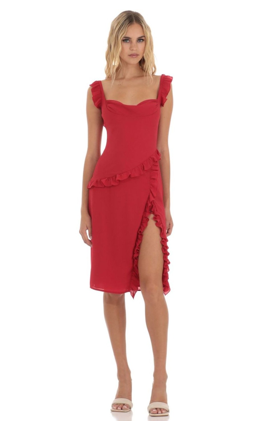 Clothing LUCY IN THE SKY | Kofi Ruffle Dress In Red | Lucy In The Sky