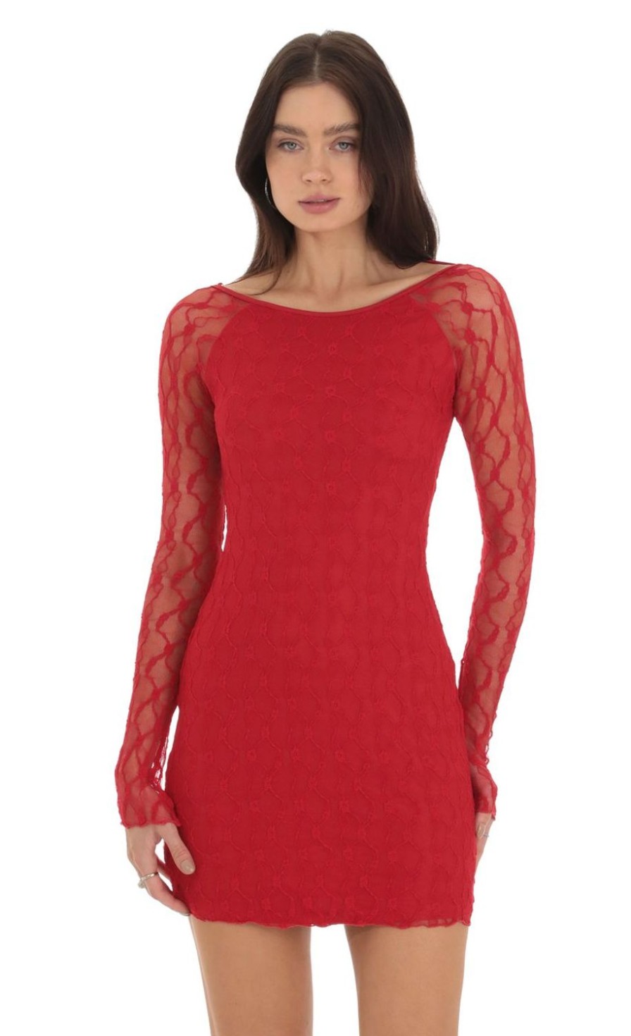 Clothing LUCY IN THE SKY | Libertee Lace Open Back Bodycon Dress In Red | Lucy In The Sky