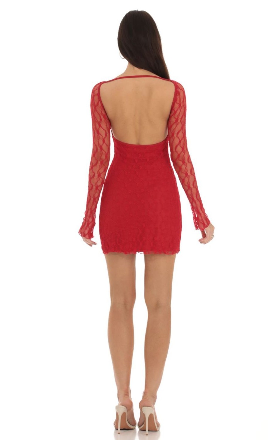 Clothing LUCY IN THE SKY | Libertee Lace Open Back Bodycon Dress In Red | Lucy In The Sky