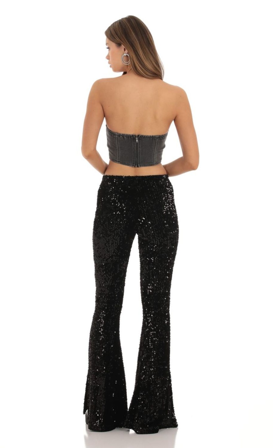 Clothing LUCY IN THE SKY | Reign Velvet Sequin Pants In Black | Lucy In The Sky