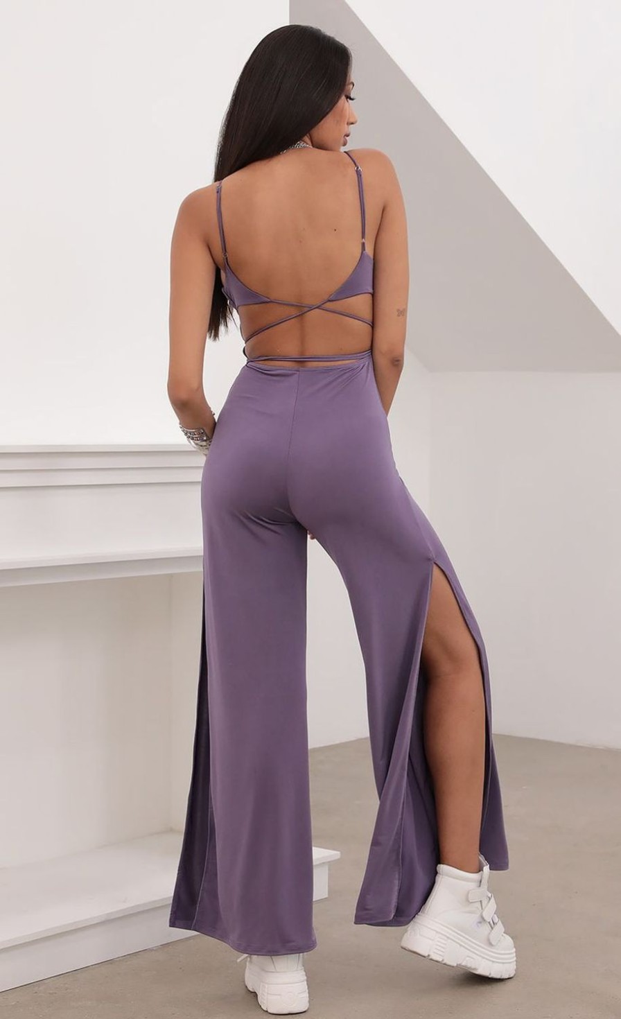 Clothing LUCY IN THE SKY | Marissa Ruched Cup Jumpsuit In Stretchy Purple | Lucy In The Sky