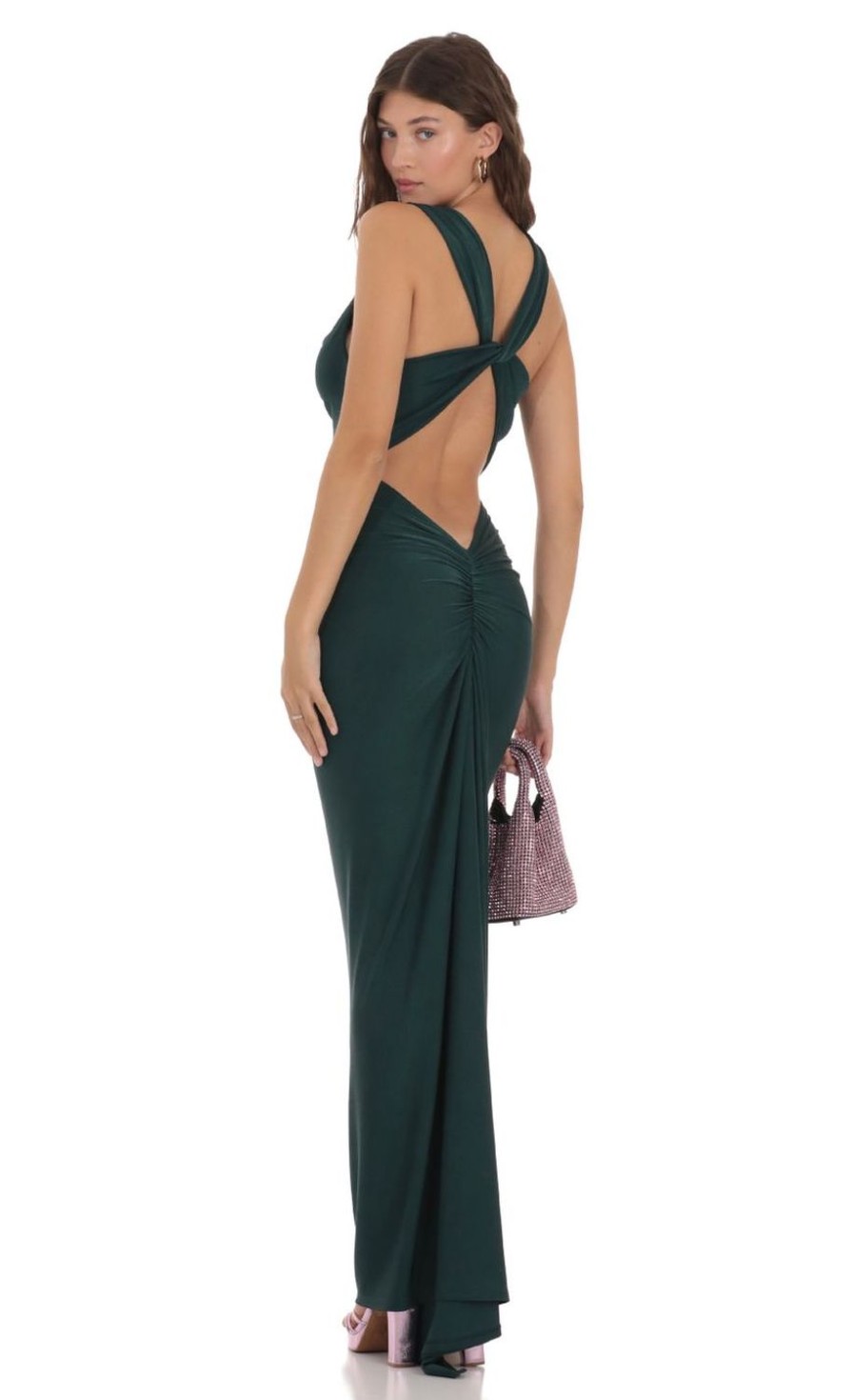 Clothing LUCY IN THE SKY | Cross Twist Open Back Dress In Green | Lucy In The Sky