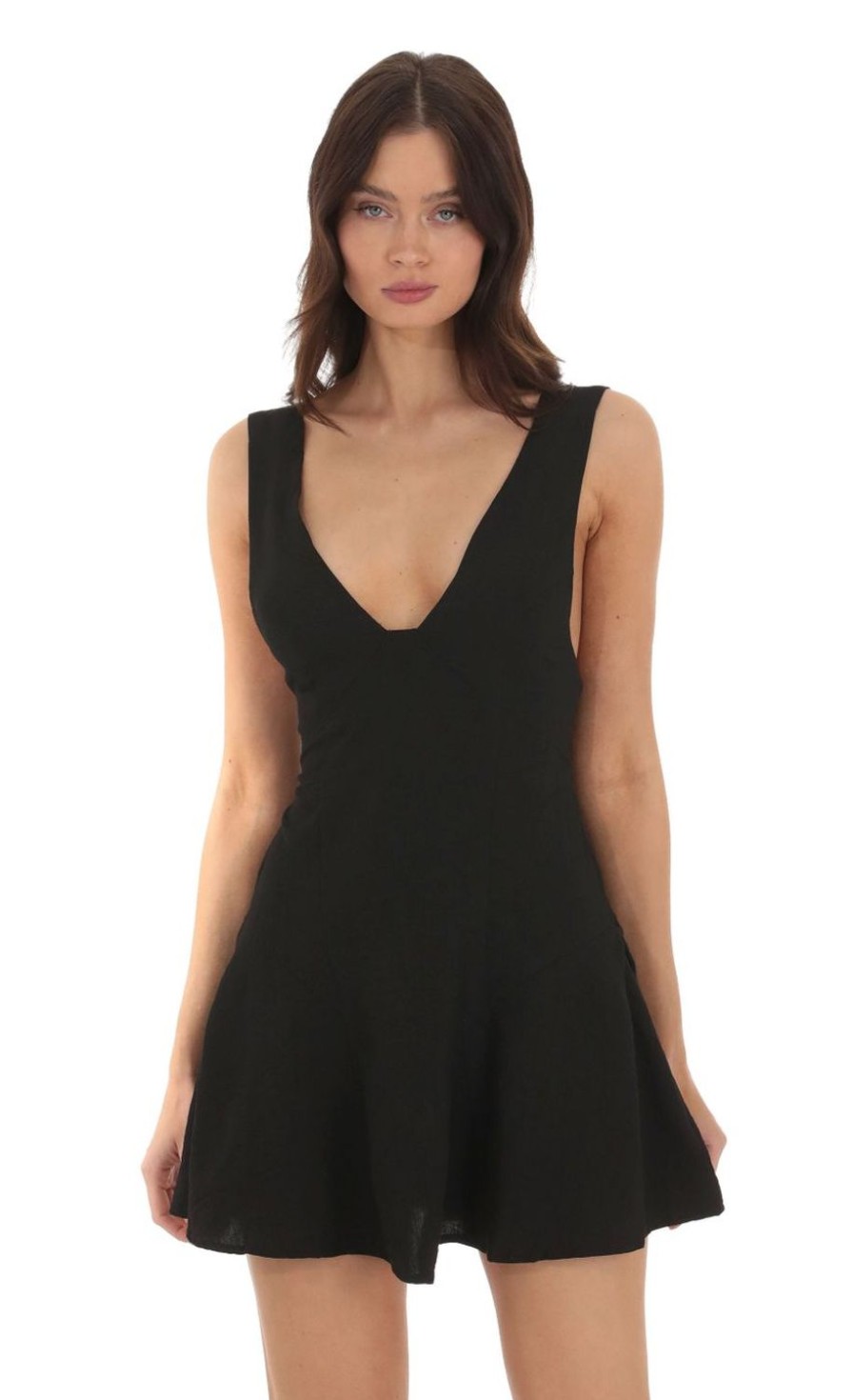 Clothing LUCY IN THE SKY | Zaida Plunge V-Neck Dress In Black | Lucy In The Sky