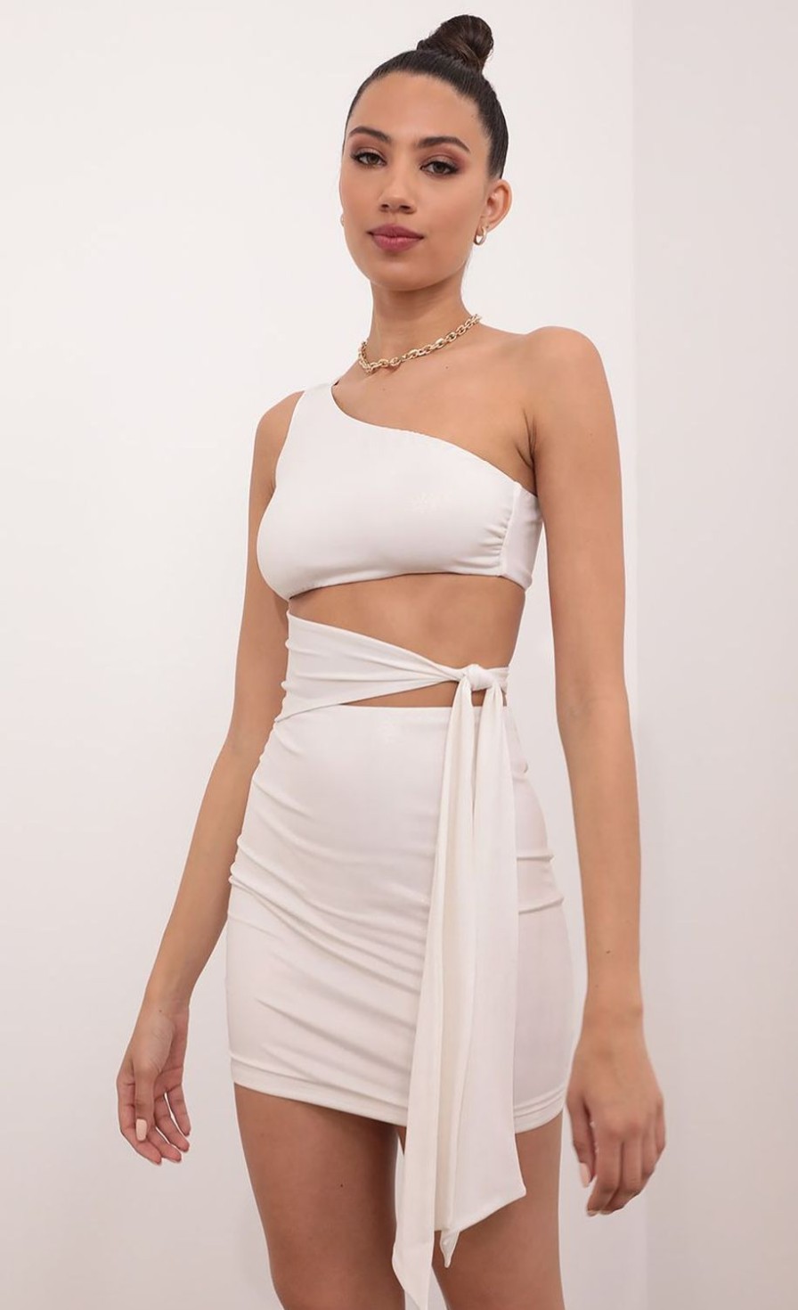 Clothing LUCY IN THE SKY | Kamila Cutout Dress In Ivory Shimmer | Lucy In The Sky