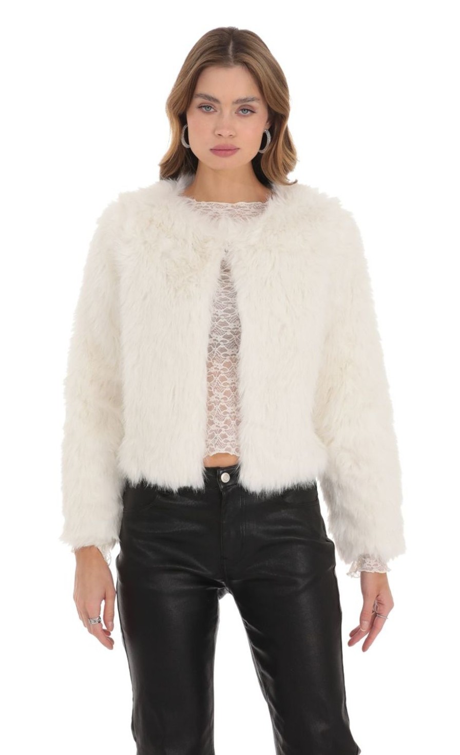 Clothing LUCY IN THE SKY | Faux Fur Jacket In White | Lucy In The Sky