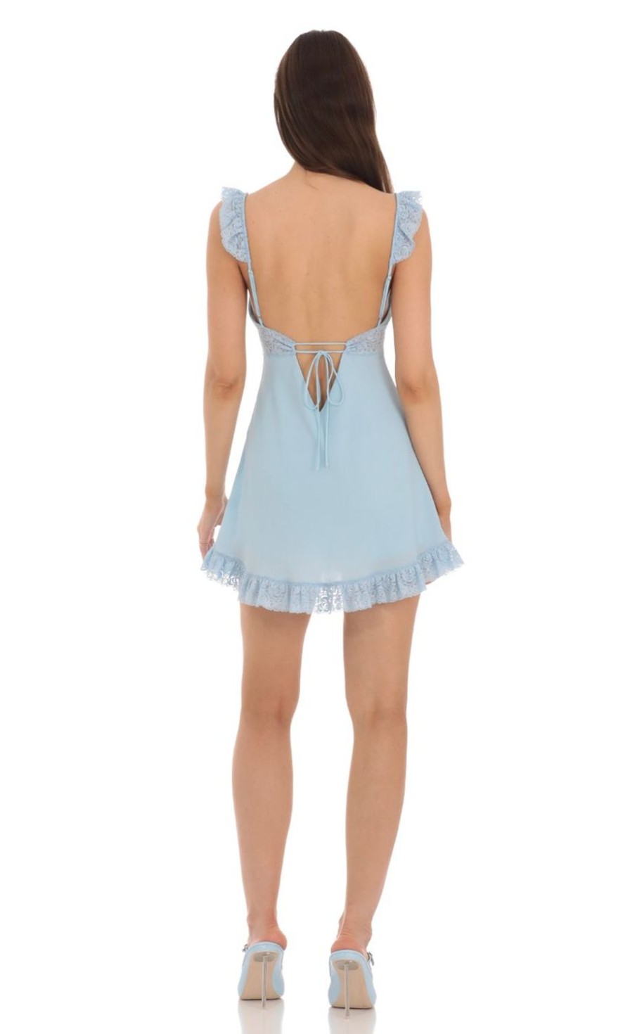 Clothing LUCY IN THE SKY | Lace Strap Ruffle Dress In Blue | Lucy In The Sky