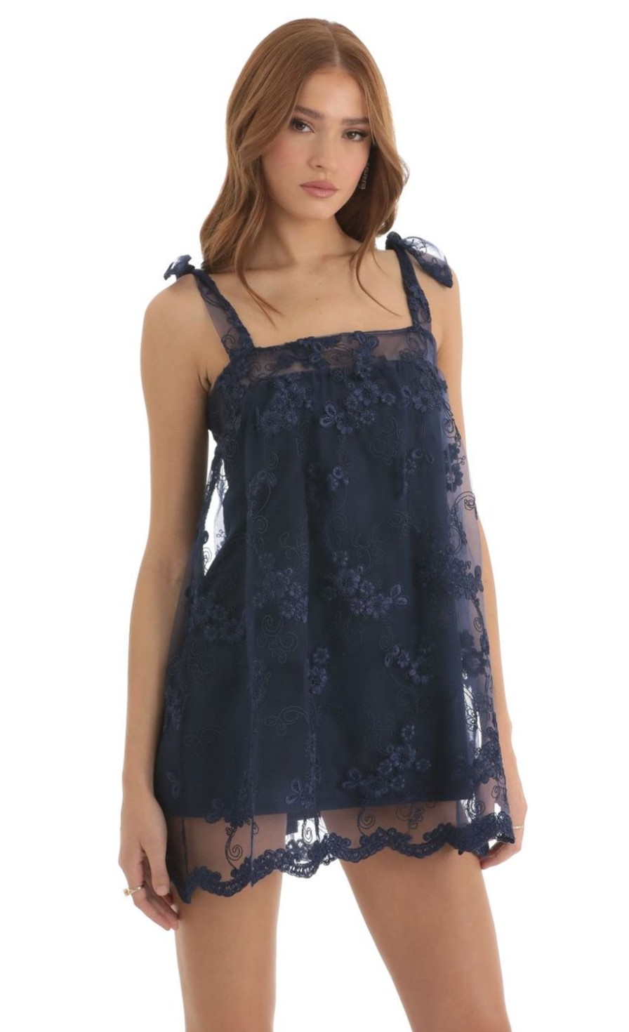 Clothing LUCY IN THE SKY | Meme Floral Lace Shift Dress In Blue | Lucy In The Sky